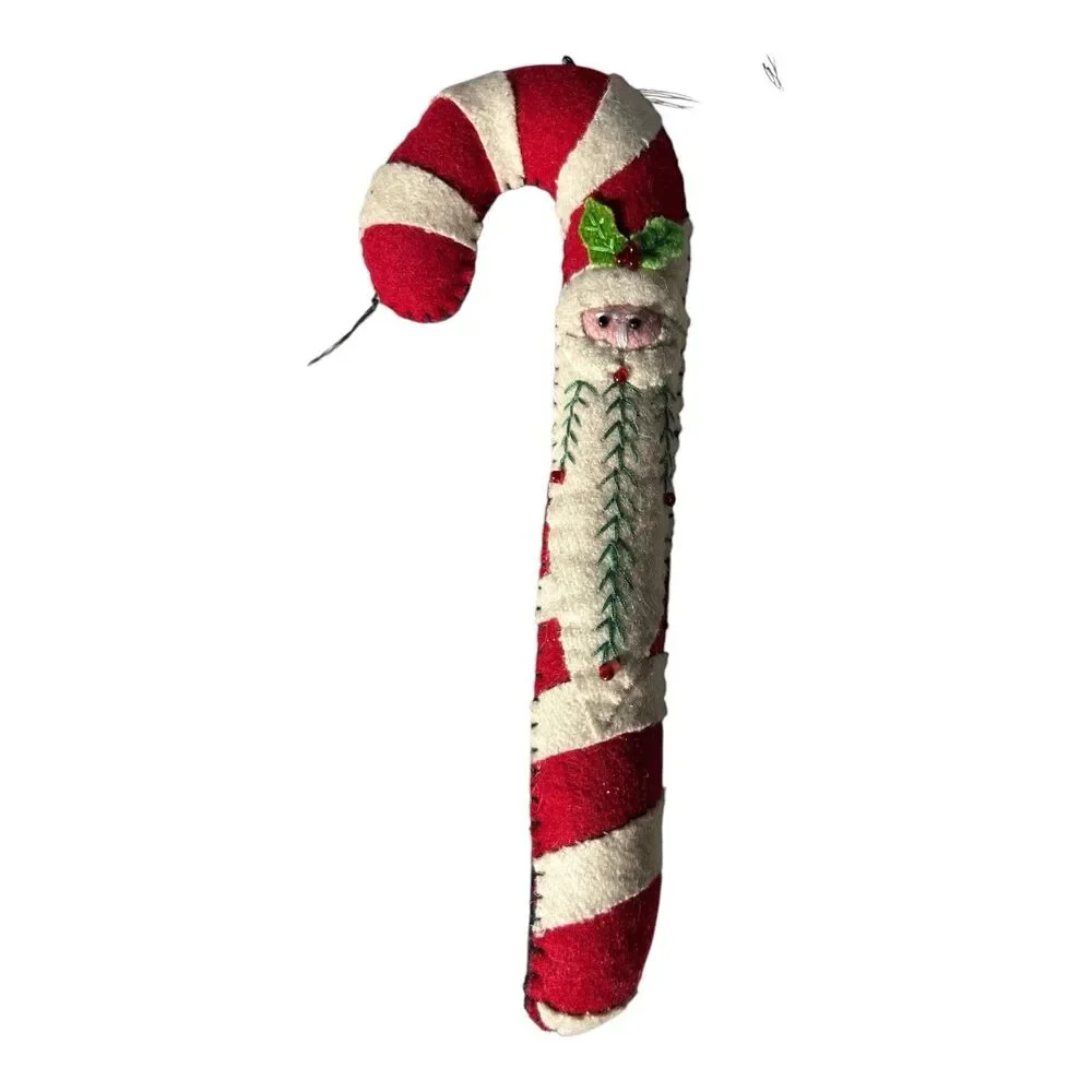 Vintage Christmas Ornaments Handmade Embroidered Candy Canes Snowmen Santa 8